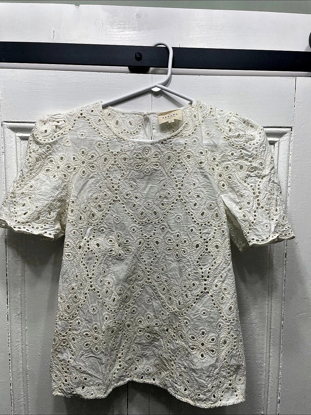 Sézane Eyelet Embroidered Blouse in Off White Size 38